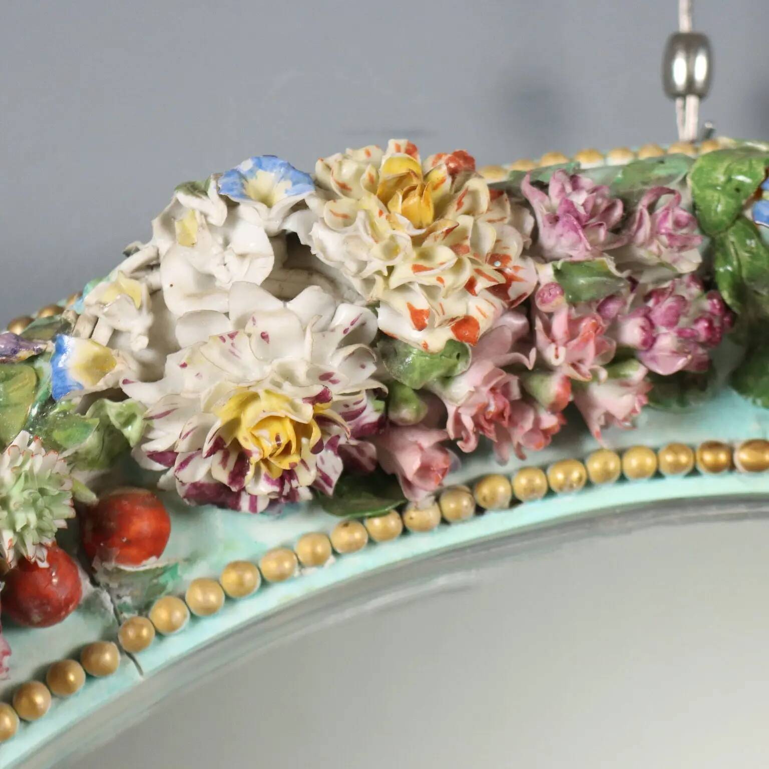 Antique ceramic mirror with floral decoration, 19th century