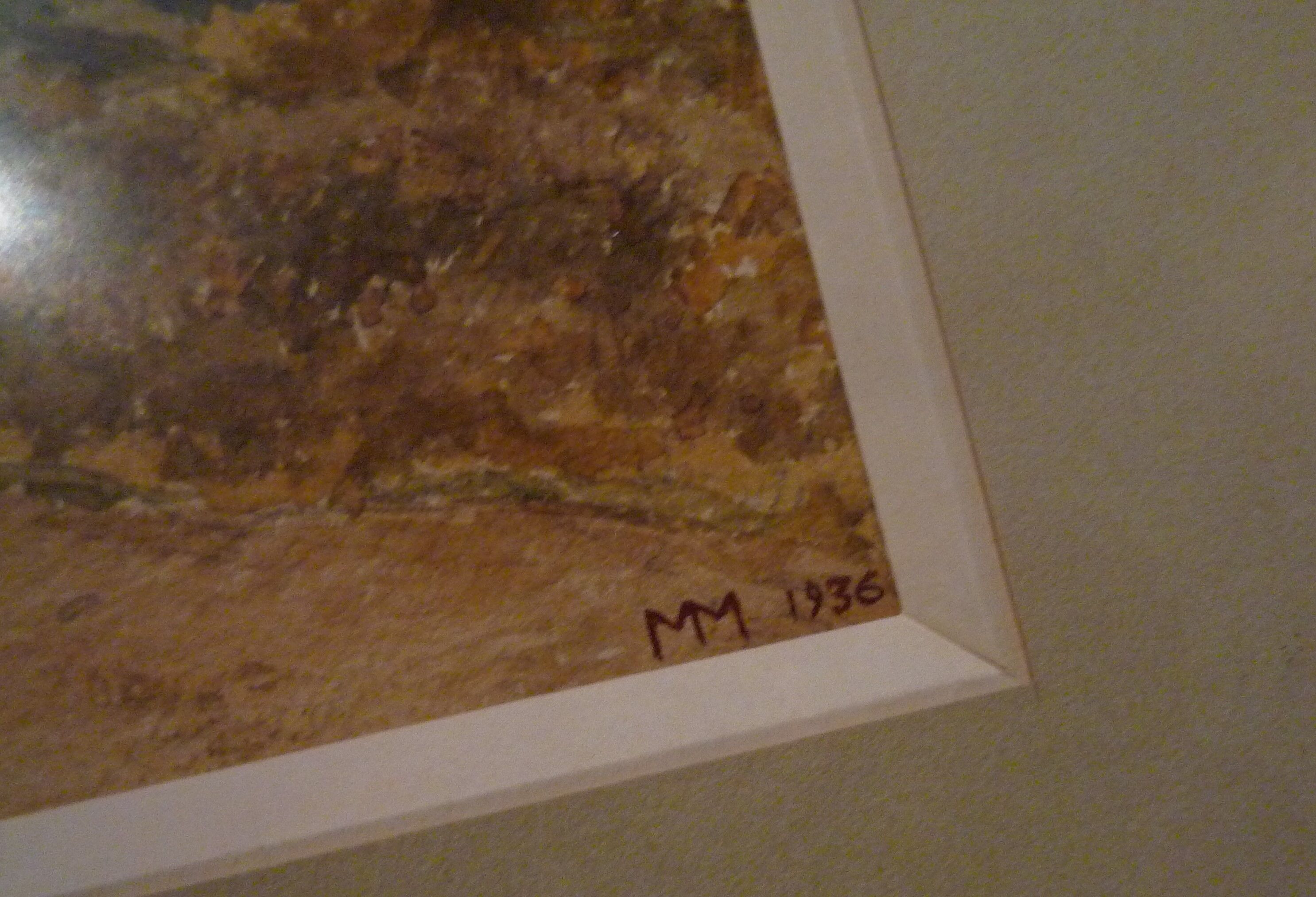 Framed watercolor, autumn landscape in Fontainebleau, 1936