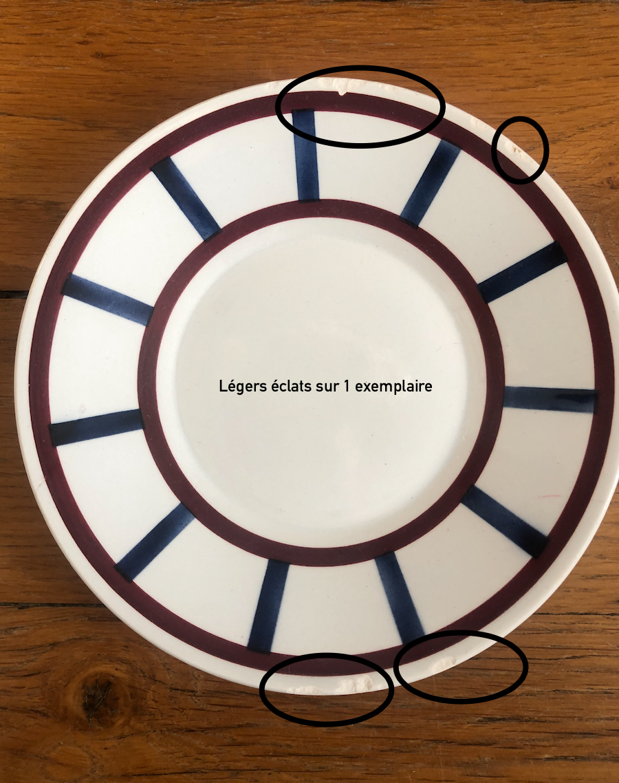 Set 8 plates and 3 cups HBCM Montereau Béarn