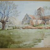 Church in the countryside - Watercolor signed