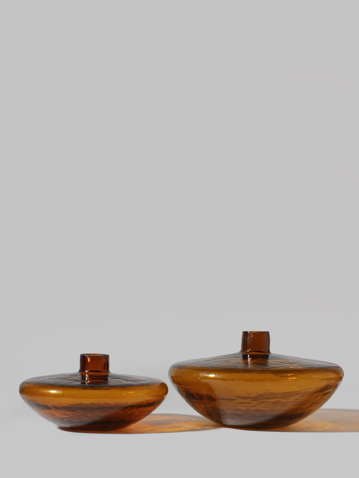 Pair Of Swedish “Bimatare” Amber Glass Vases, 1900s