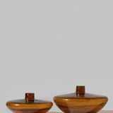 Pair Of Swedish “Bimatare” Amber Glass Vases, 1900s