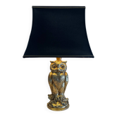 Vintage owl lamp in gold metal – Deknudt – Hollywood Regency style