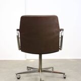 Mid-Century Italian Brown Leather Swivel Chair