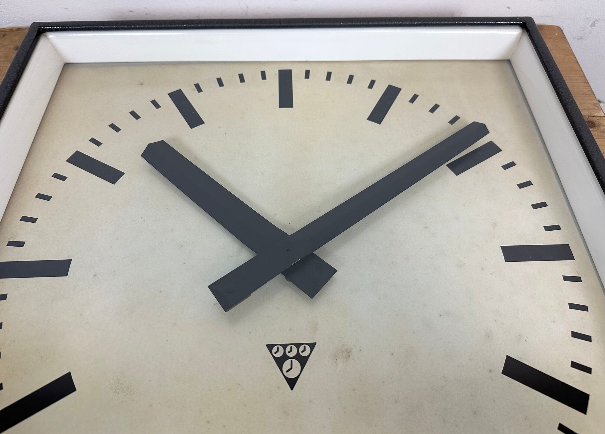 Dark grey square wall clock from pragotron, 1960s