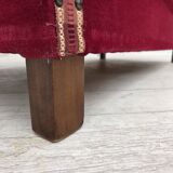 Canapé danois à accoudoirs rabattables « espagnol » des années 1970, en velours d'ameublement rouge.