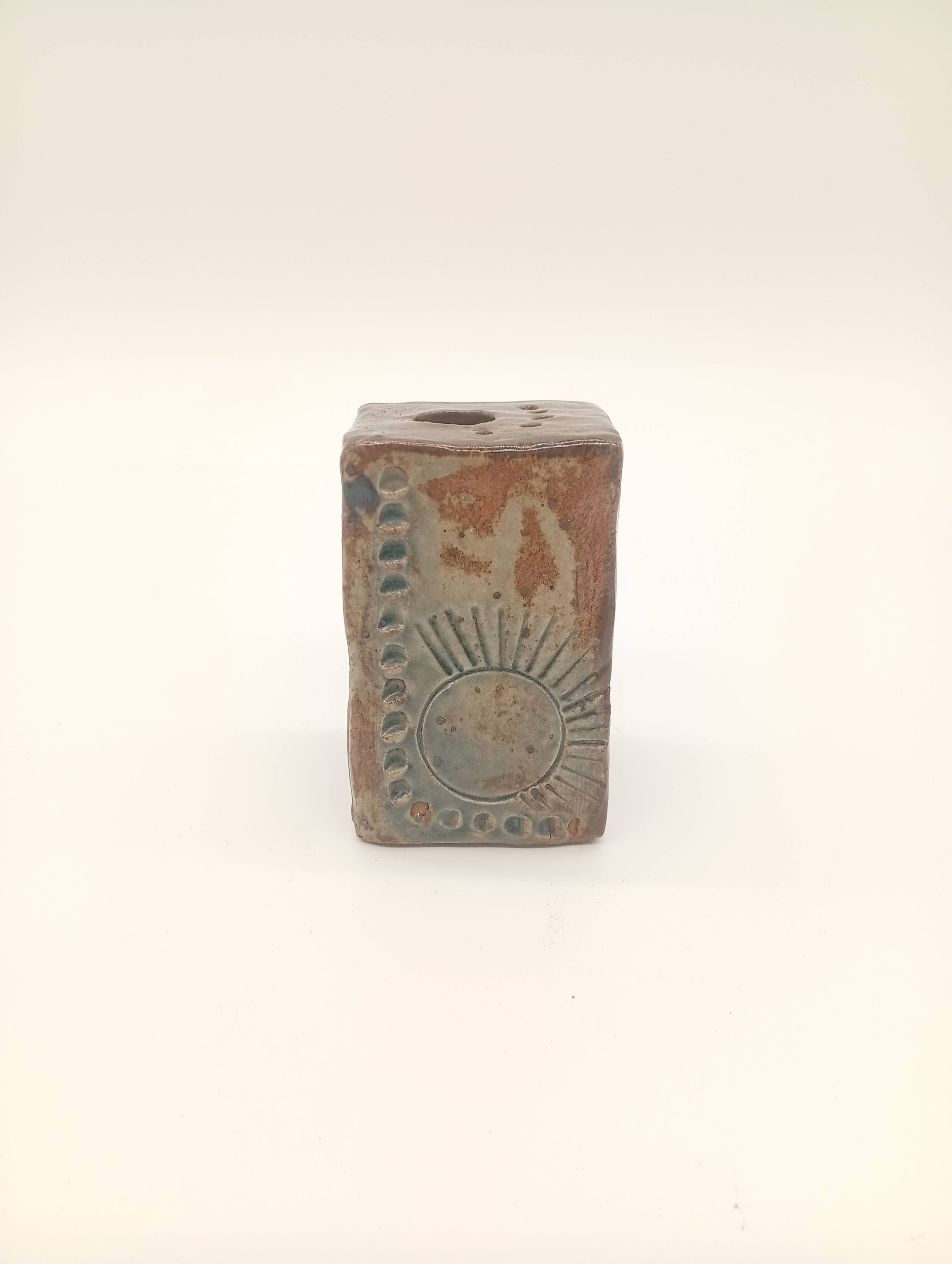 Vintage Ceramic Square Flower Vase Grès Pique Fleurs Scarified France 60