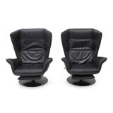 Set of black leather reclining chairs, 1970s.
