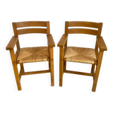 Pair of solid elm armchairs from Maison Regain