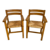 Pair of solid elm armchairs from Maison Regain