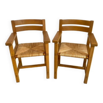 Pair of solid elm armchairs from Maison Regain