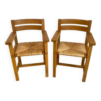 Pair of solid elm armchairs Maison Regain