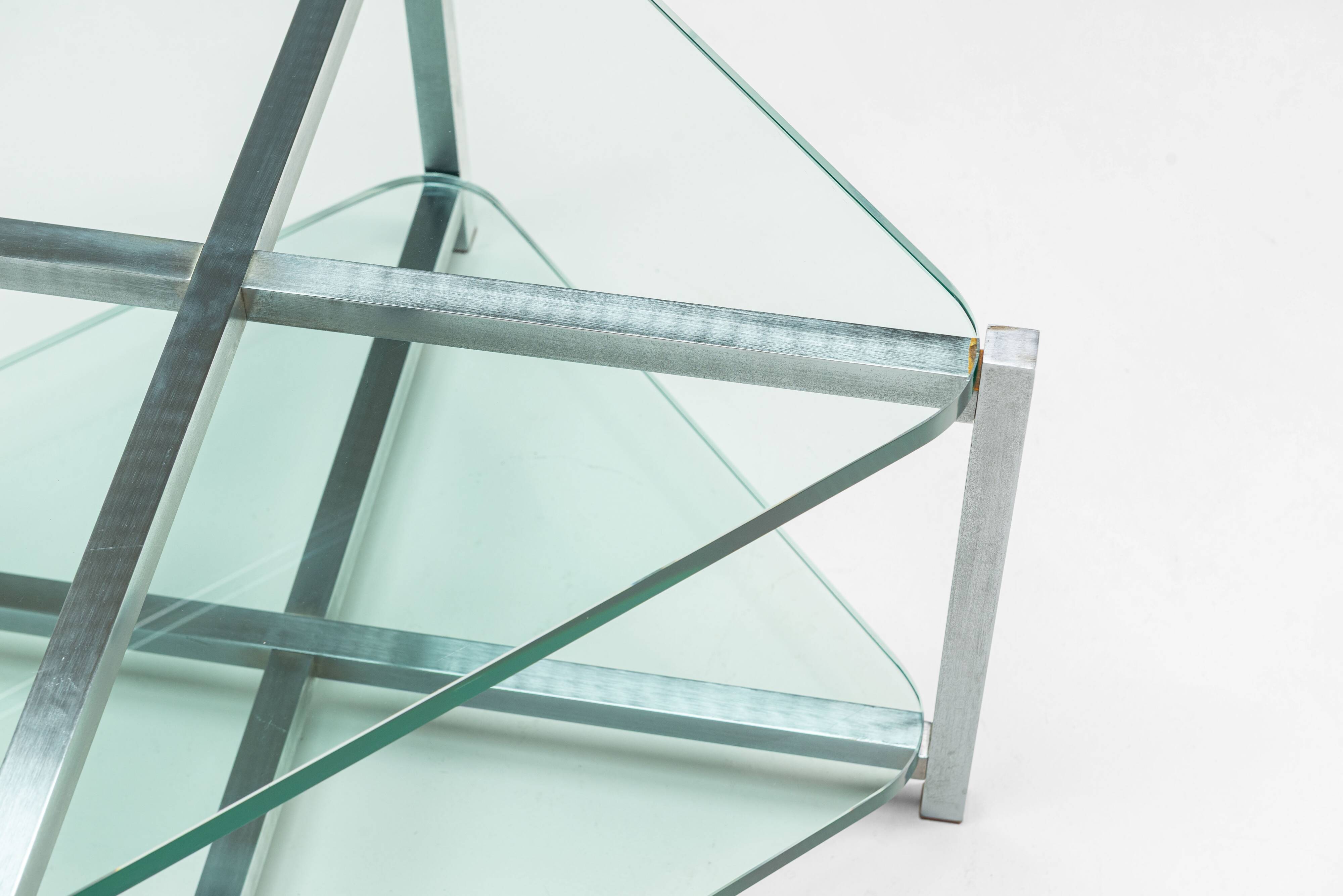 Two-tier glass side table with aluminium frame