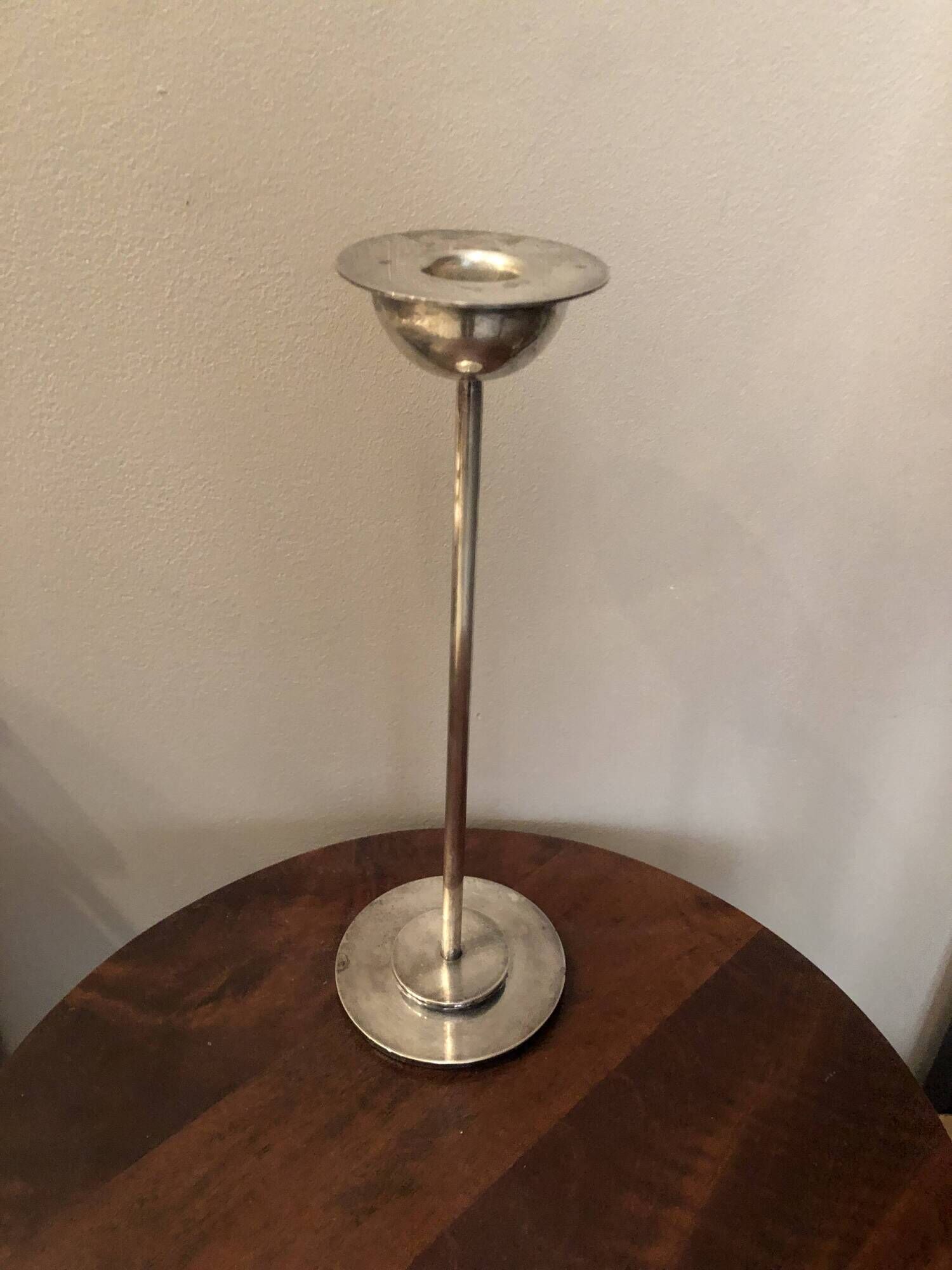Silver-plated metal candlestick in vintage Art Deco style