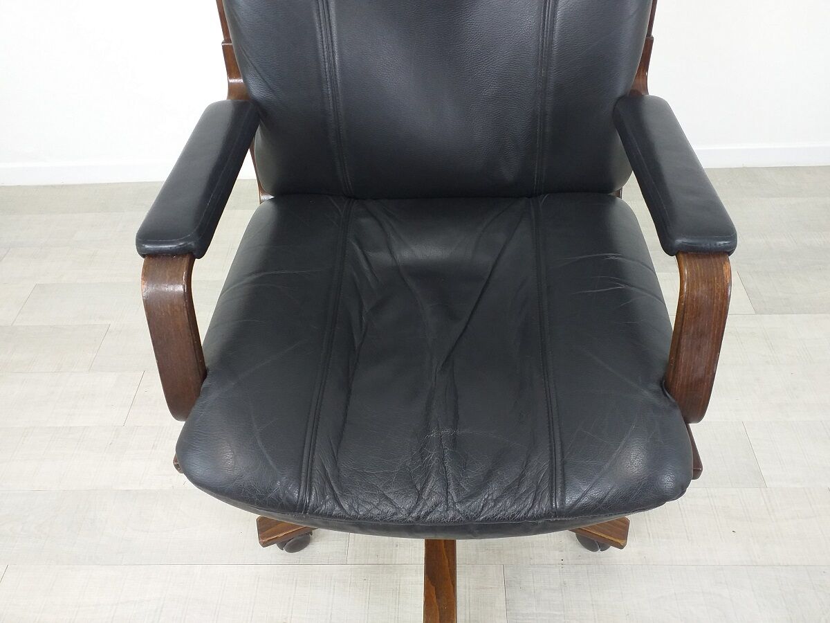 Office armchair leather wood Scandinavian design 70s vintage