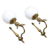 Antique Italian Figural Brass Wall Lamp, set of 2