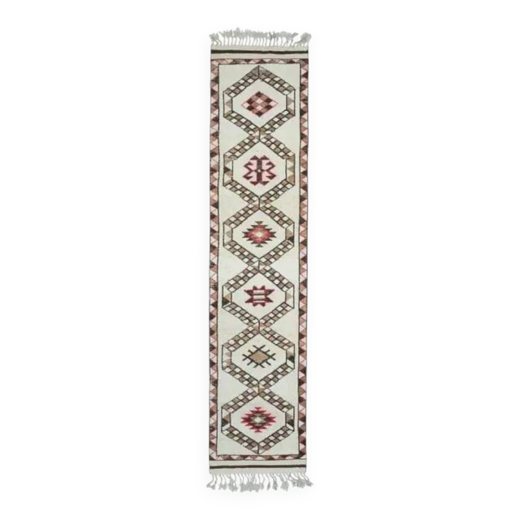 1970s Vintage Turkish Hand-Knotted Wool Cotton Beige Runner Rug 86x375