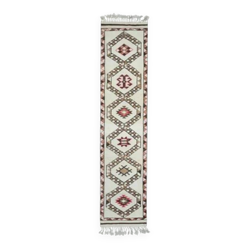 Tapis coureur vintage turc en laine et coton beige noué à la main des années 1970 86x375