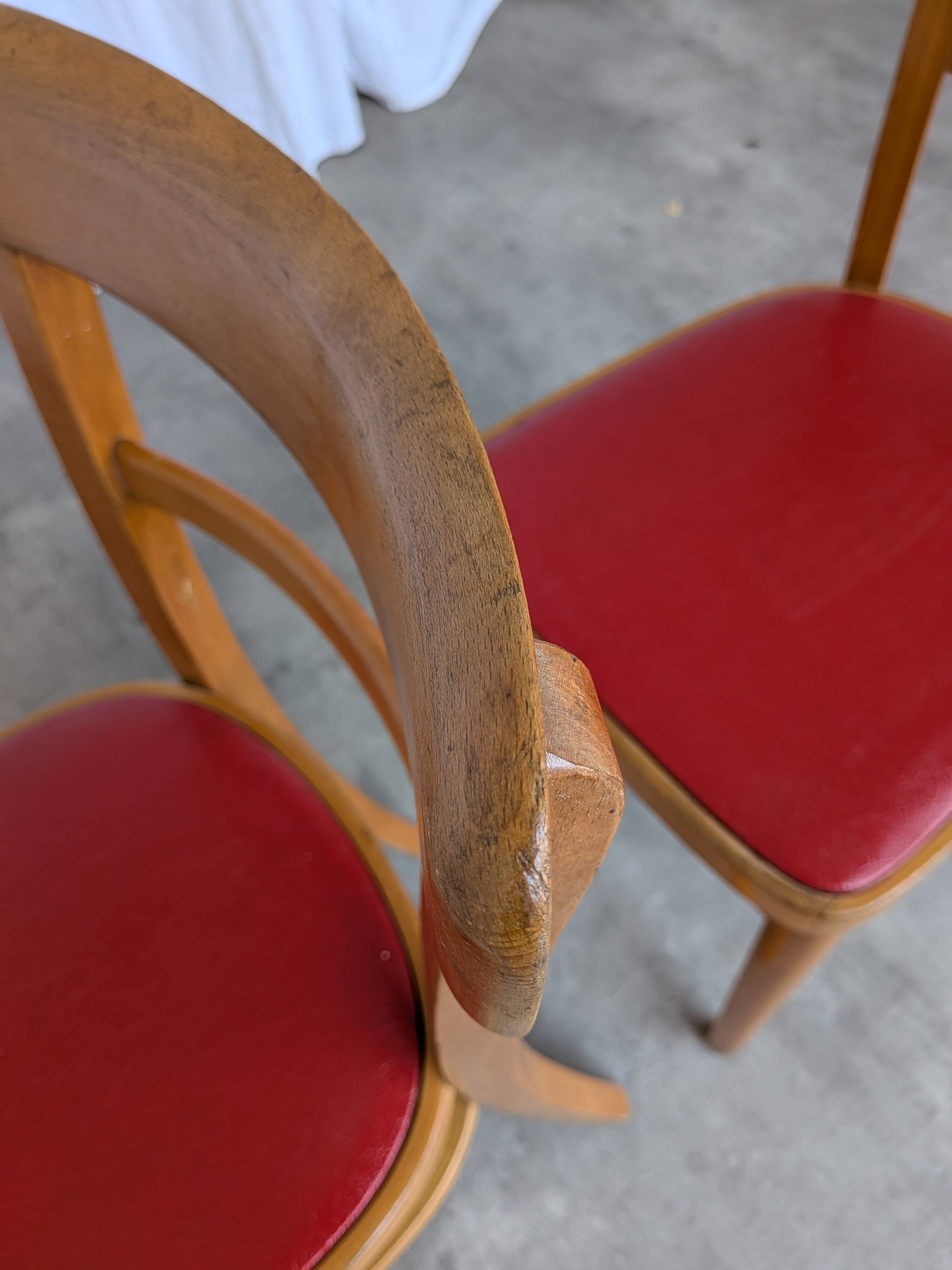 Vintage Wooden Dining Chair: Red Leather Seat, Mid-Century Modern
