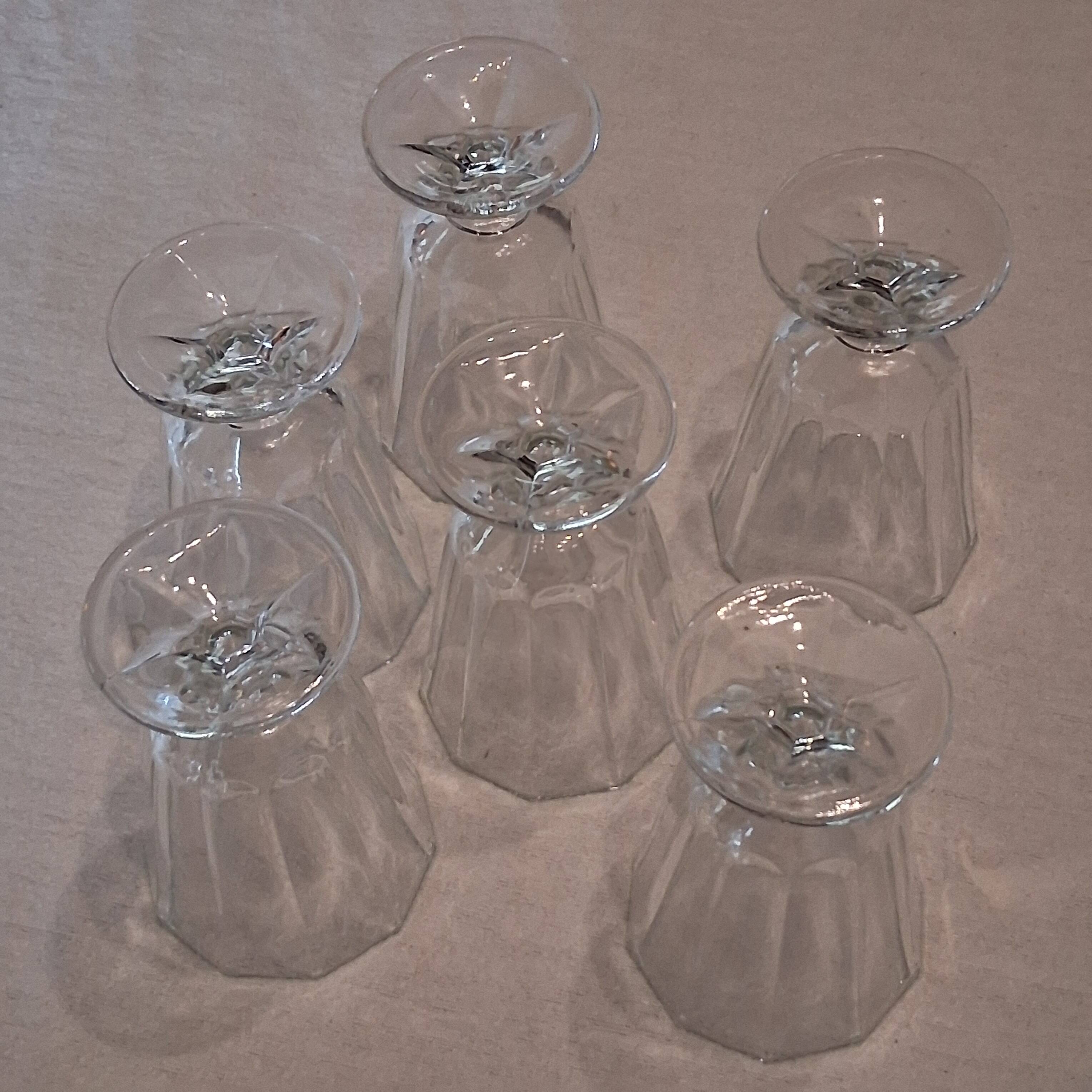 Set of 6 antique faceted stemmed wine glasses in very good condition.