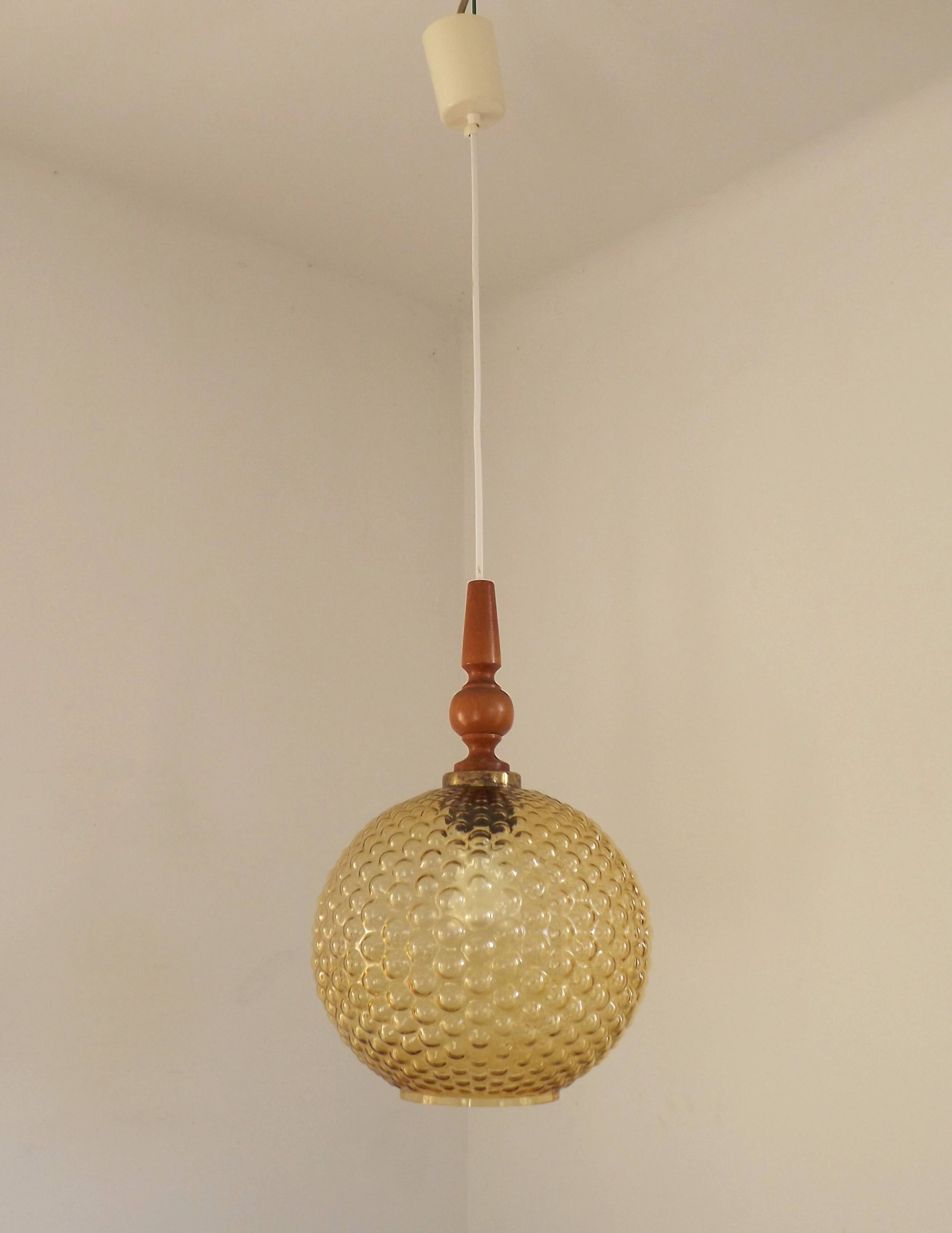 French Vintage Retro Ceiling Light (1960s/70s) Amber Bubble Glass Shade 5115