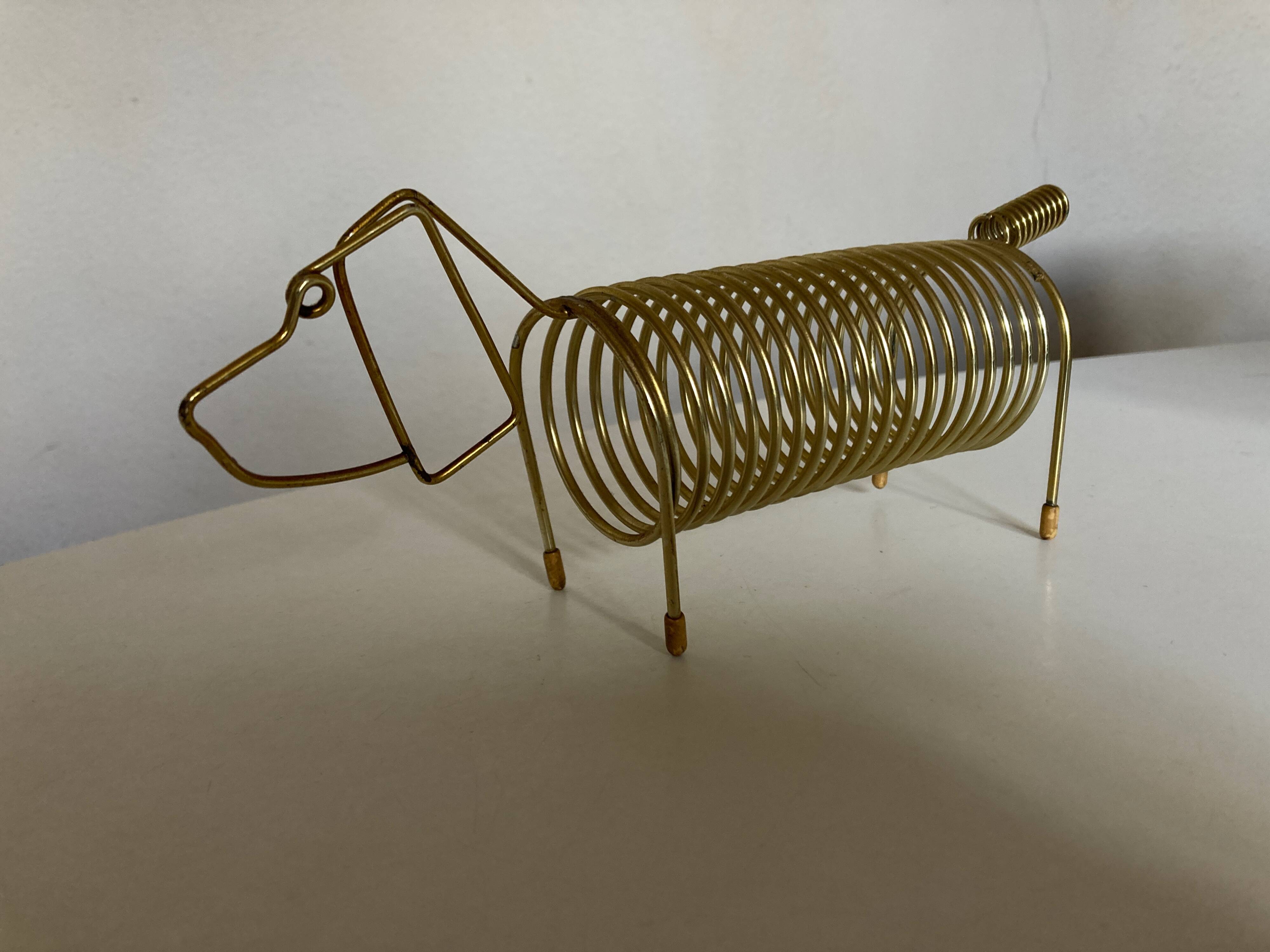 Letter rack mail holder dachshund dog 1960 gold