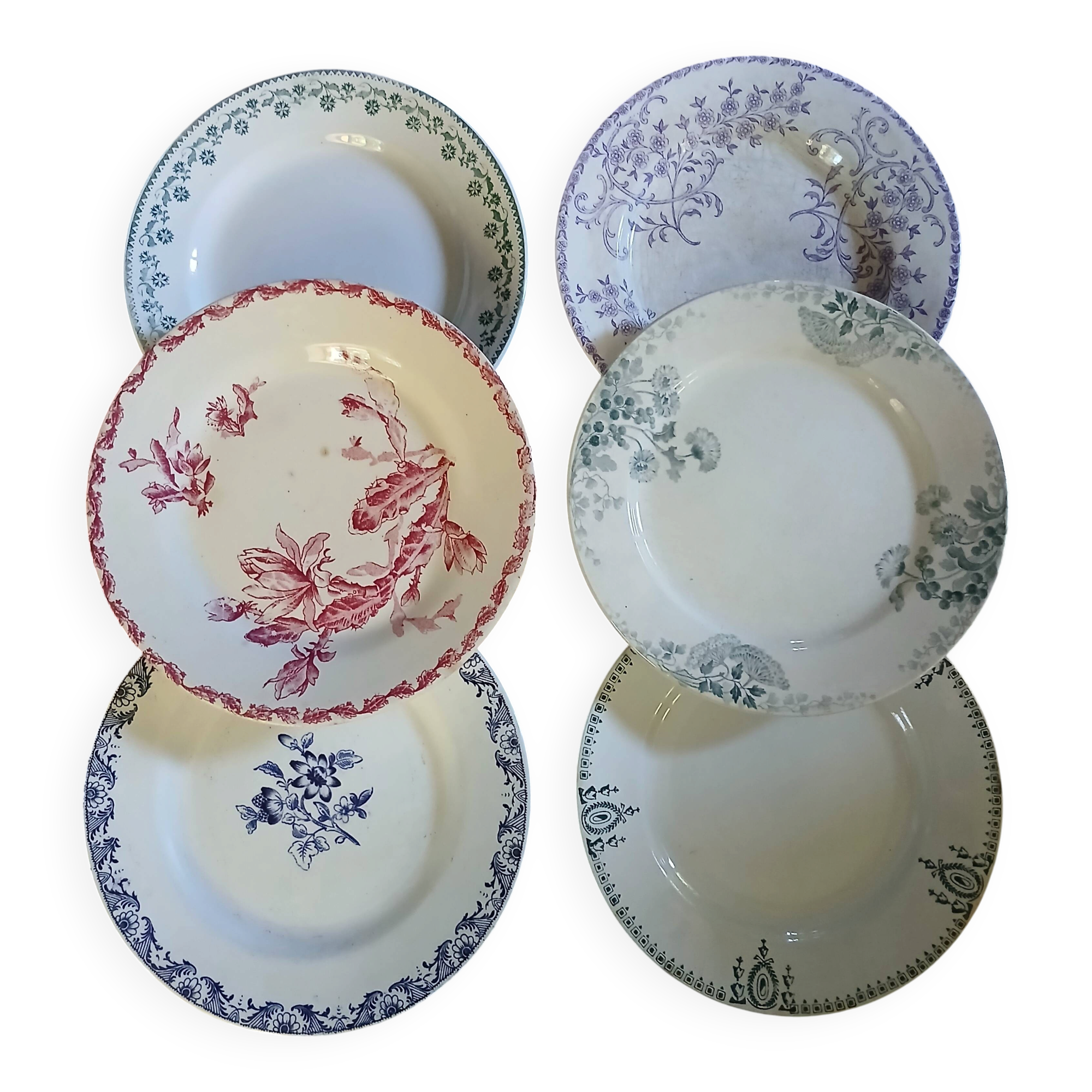 6 antique flat plates in ironstone