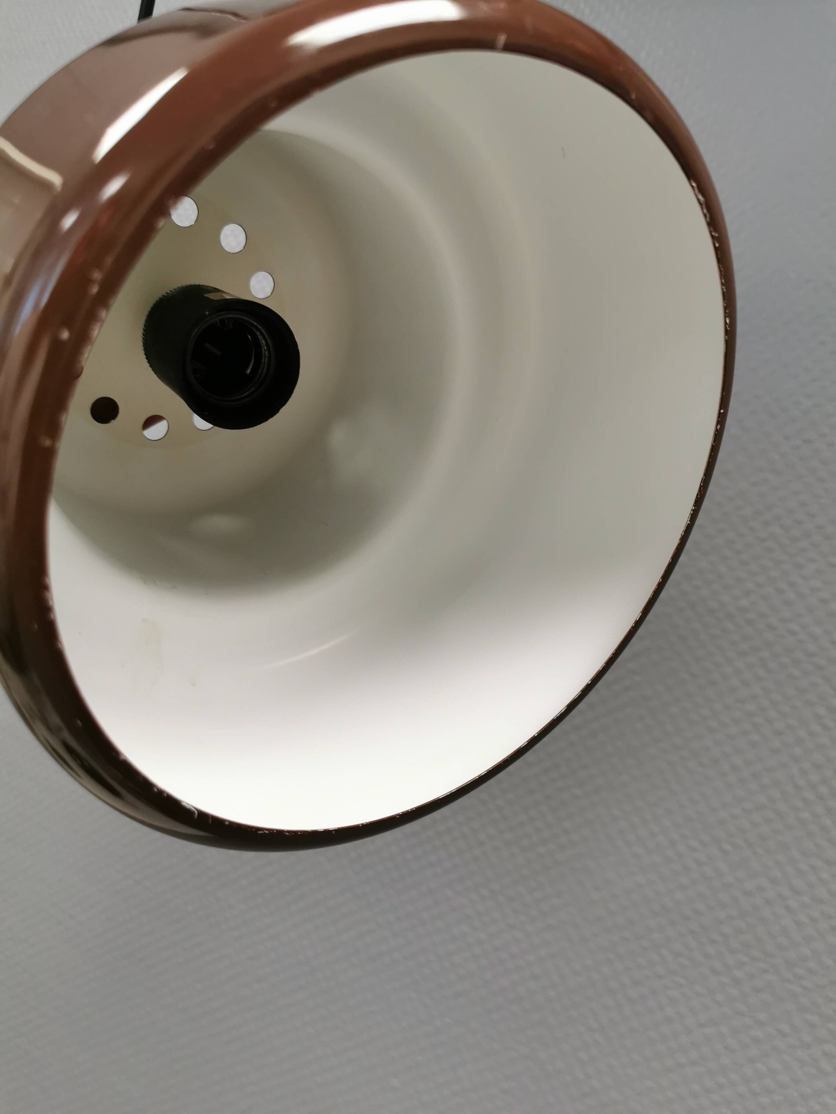Mini poker hanging lamp in original brown colour by Jo Hammerborg 1977.