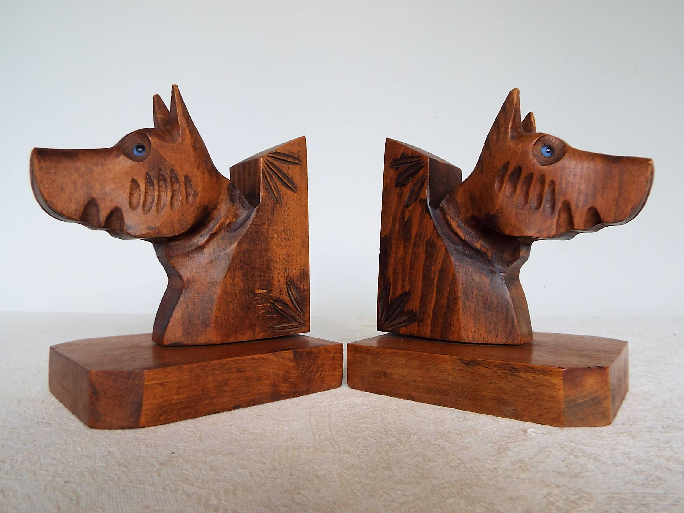 Wooden dog bookends