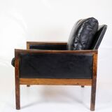 Armchair Made In Rosewood & Black Leather Cushions By Hans Olsen From 1960s