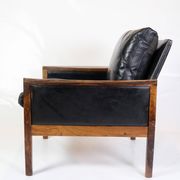 Armchair Made In Rosewood & Black Leather Cushions By Hans Olsen From 1960s