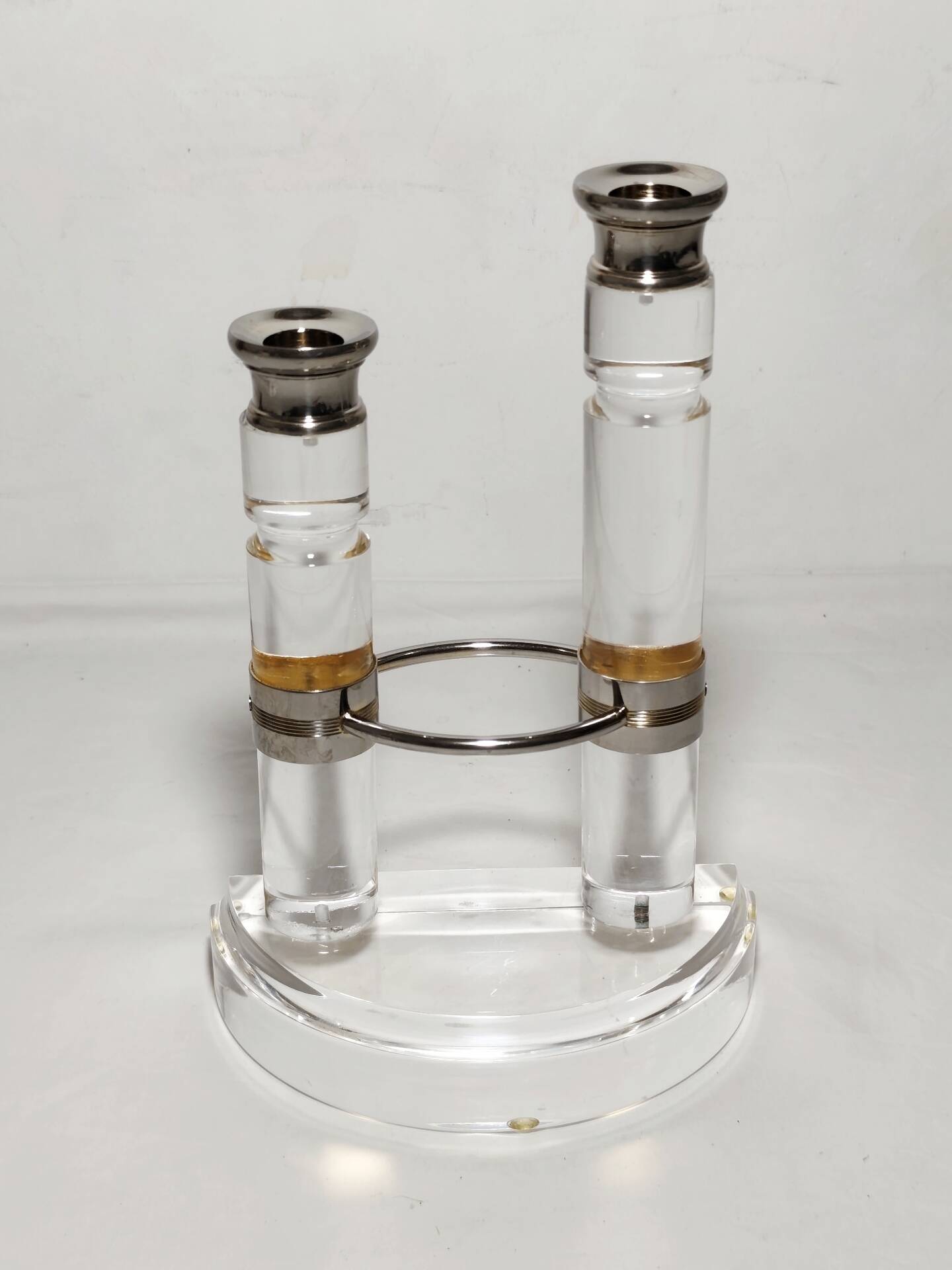 Acrylic and metal candelabrum. Spain, 1980s.