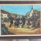 Oil on canvas, Breton scene, Breton village, signed Le Hellocq, Pont Aven