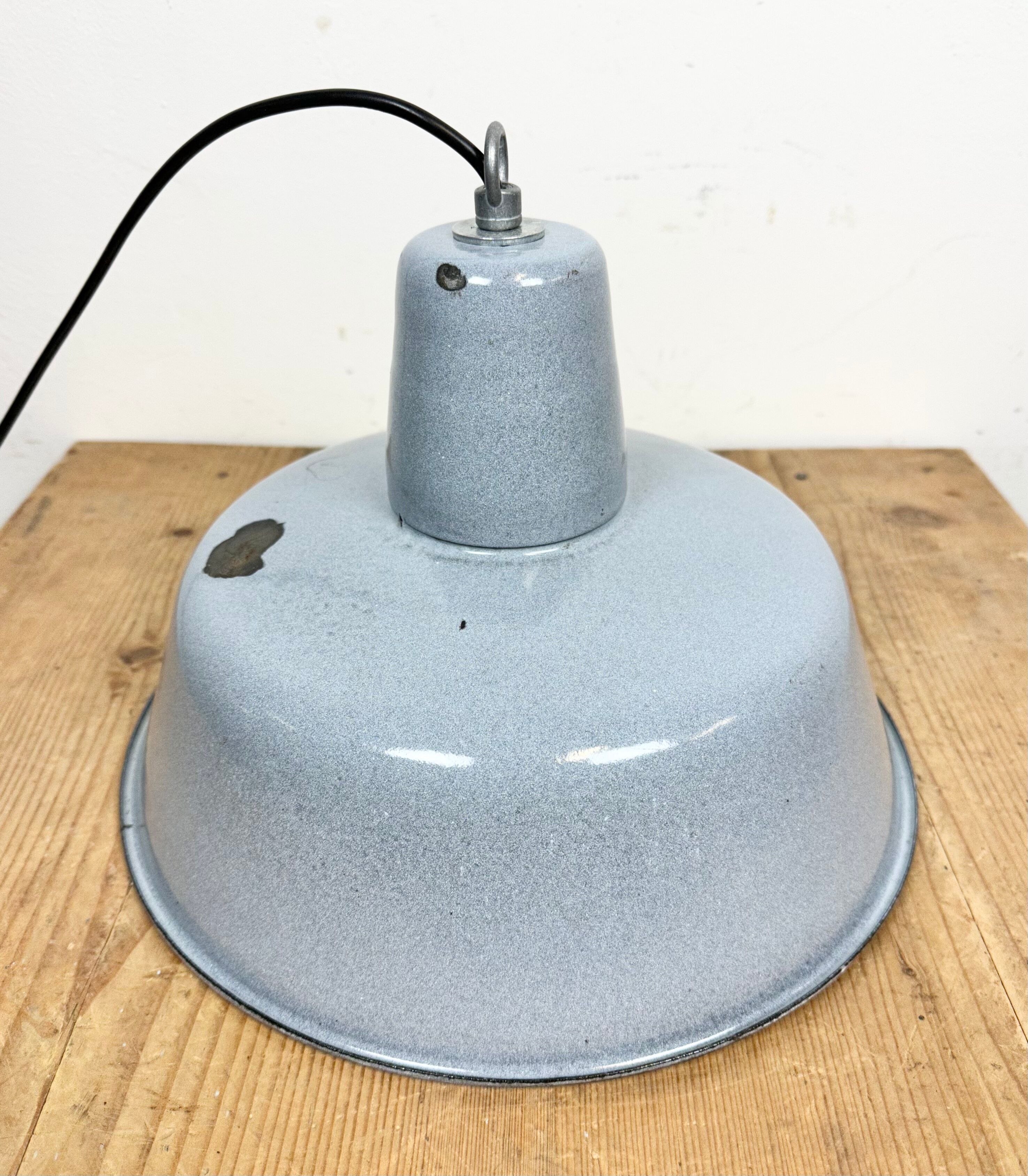 Industrial grey enamel factory pendant lamp, 1960s