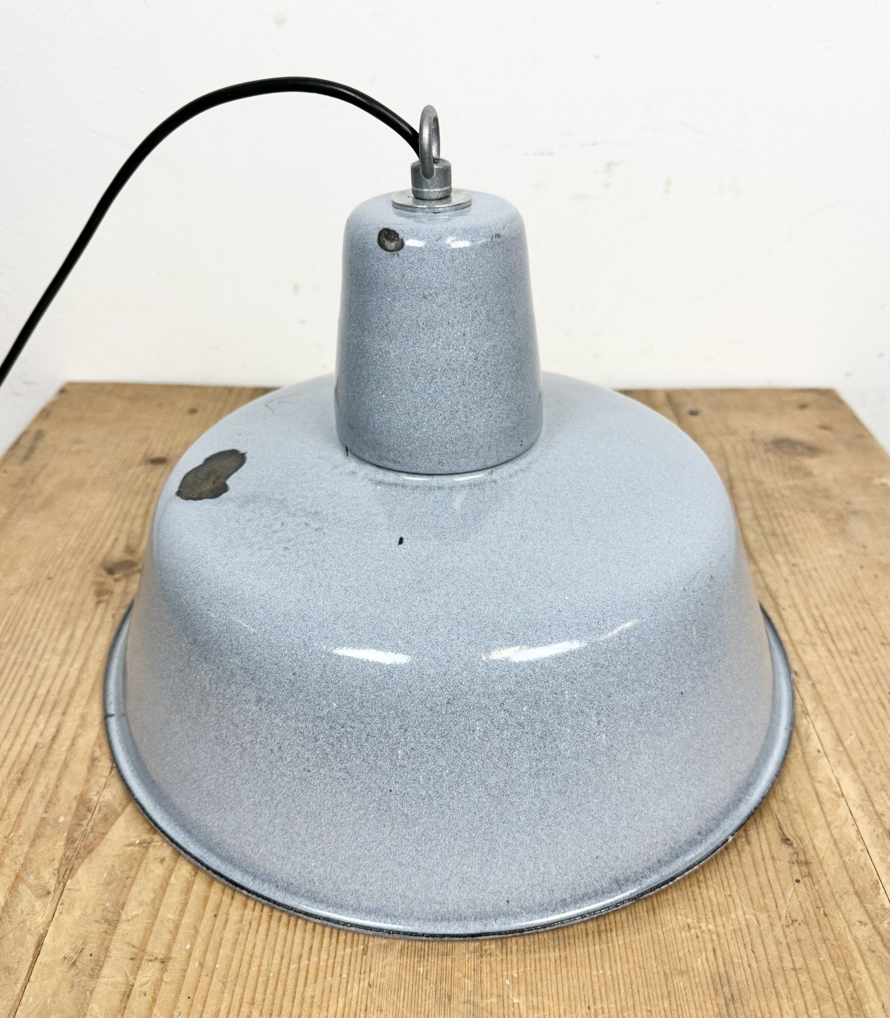 Industrial grey enamel factory pendant lamp, 1960s