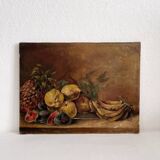 Old oil painting on canvas still life with exotic fruits