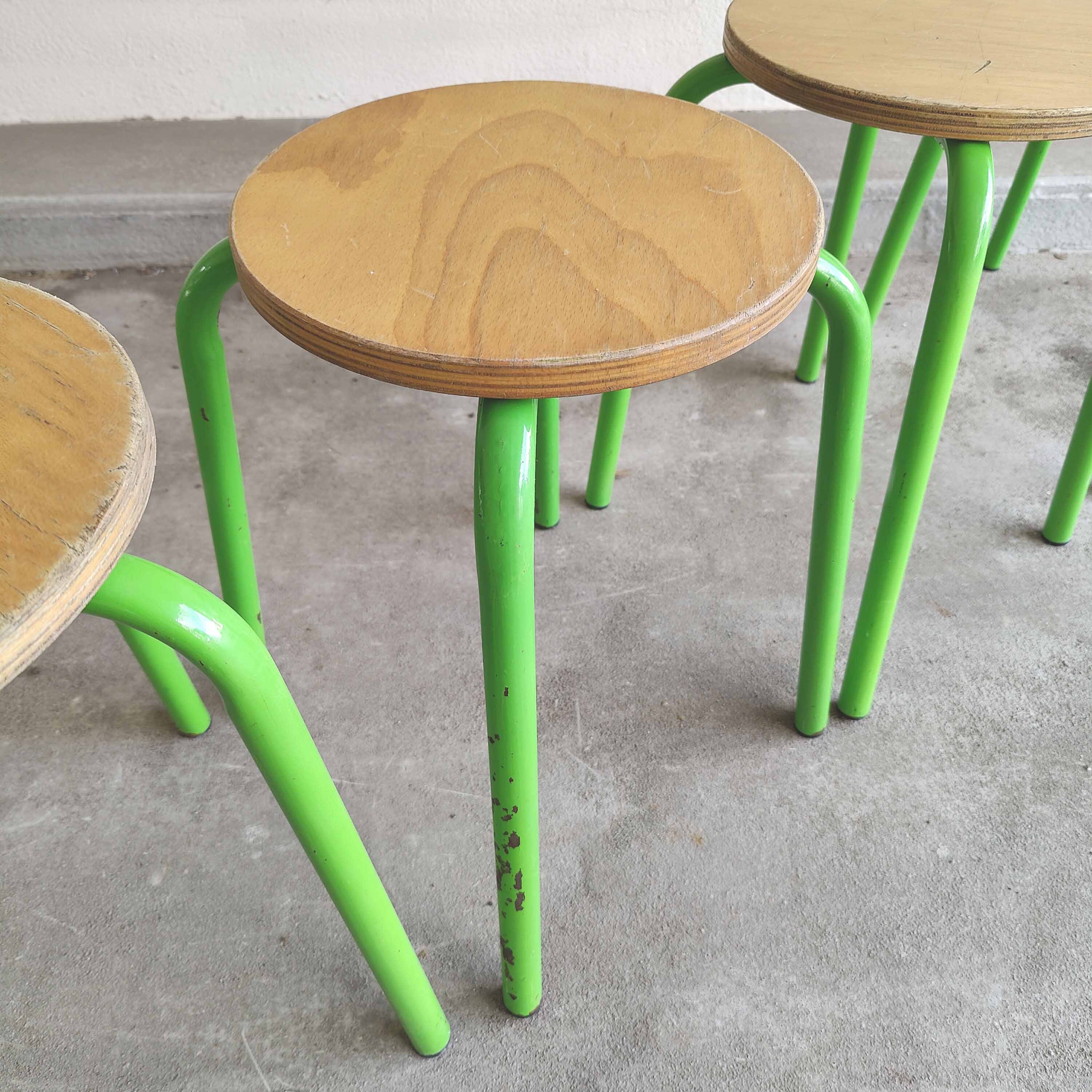 Set of 6 stools vintage metal green and wood