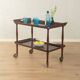 Classic serving trolley from the 1960s, solid Macoré frame with two Macoré veneer shelves and brass castors