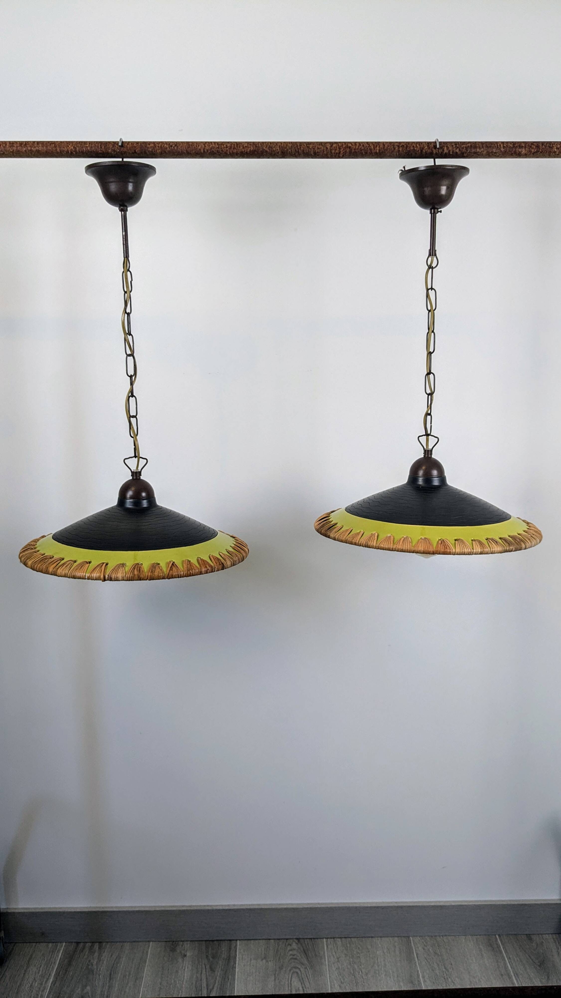 80's Concept Glass Italian Pendant Lights, Vintage Design Pair