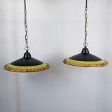 80's Concept Glass Italian Pendant Lights, Vintage Design Pair