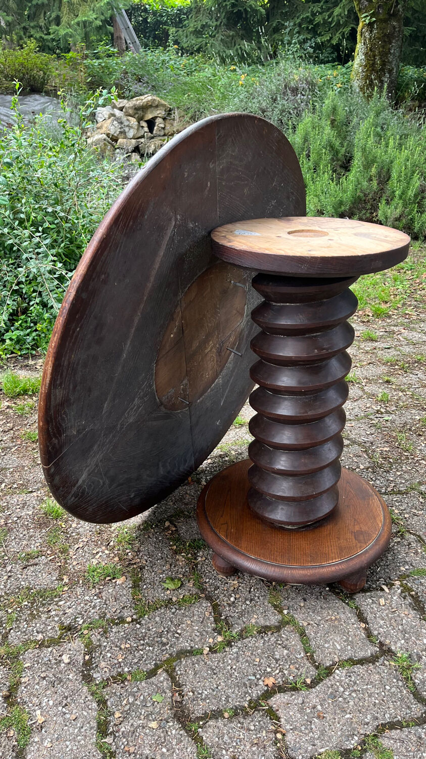 Pedestal table oak screw vintage press
