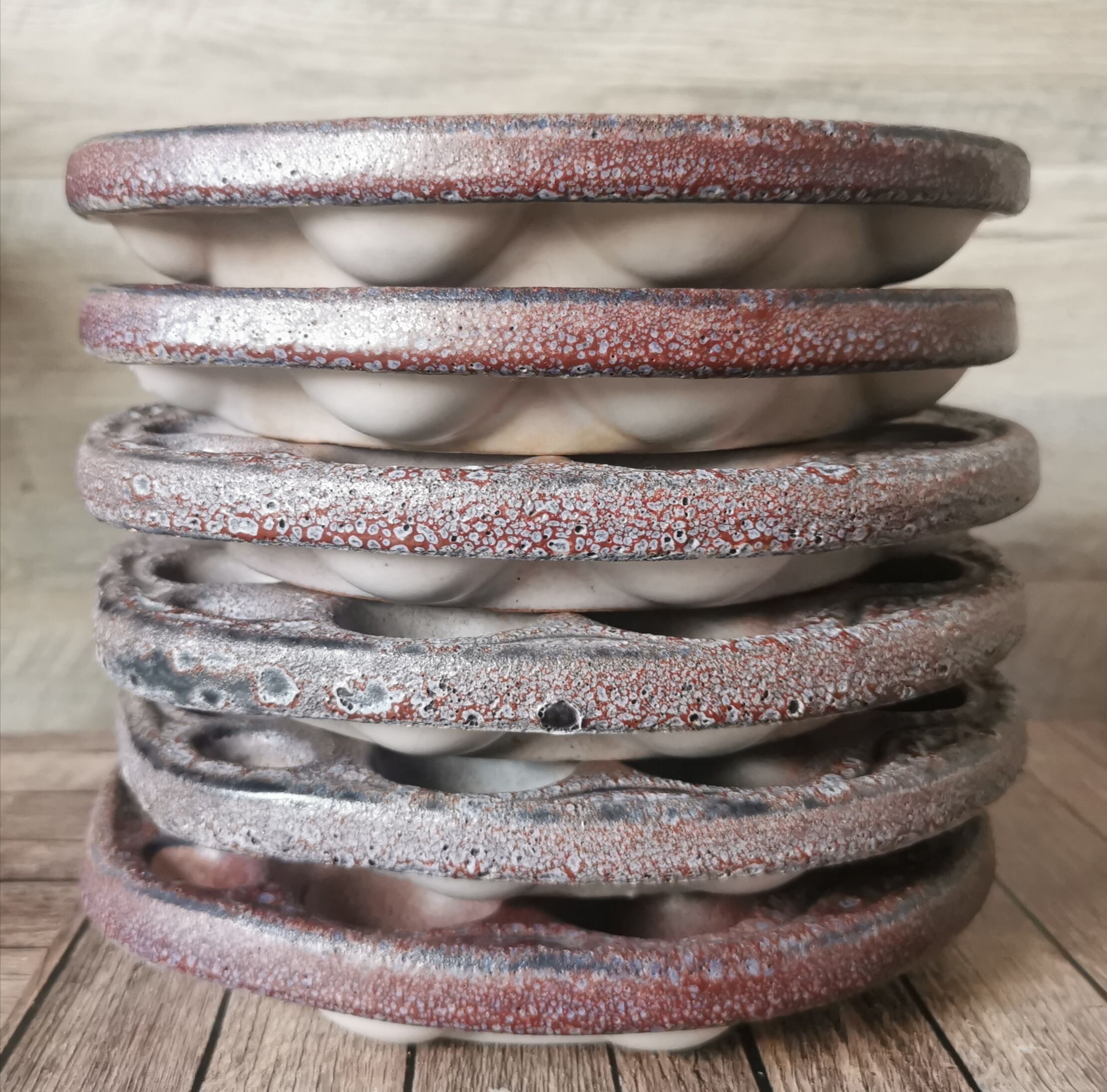 6 glazed ceramic snail plates