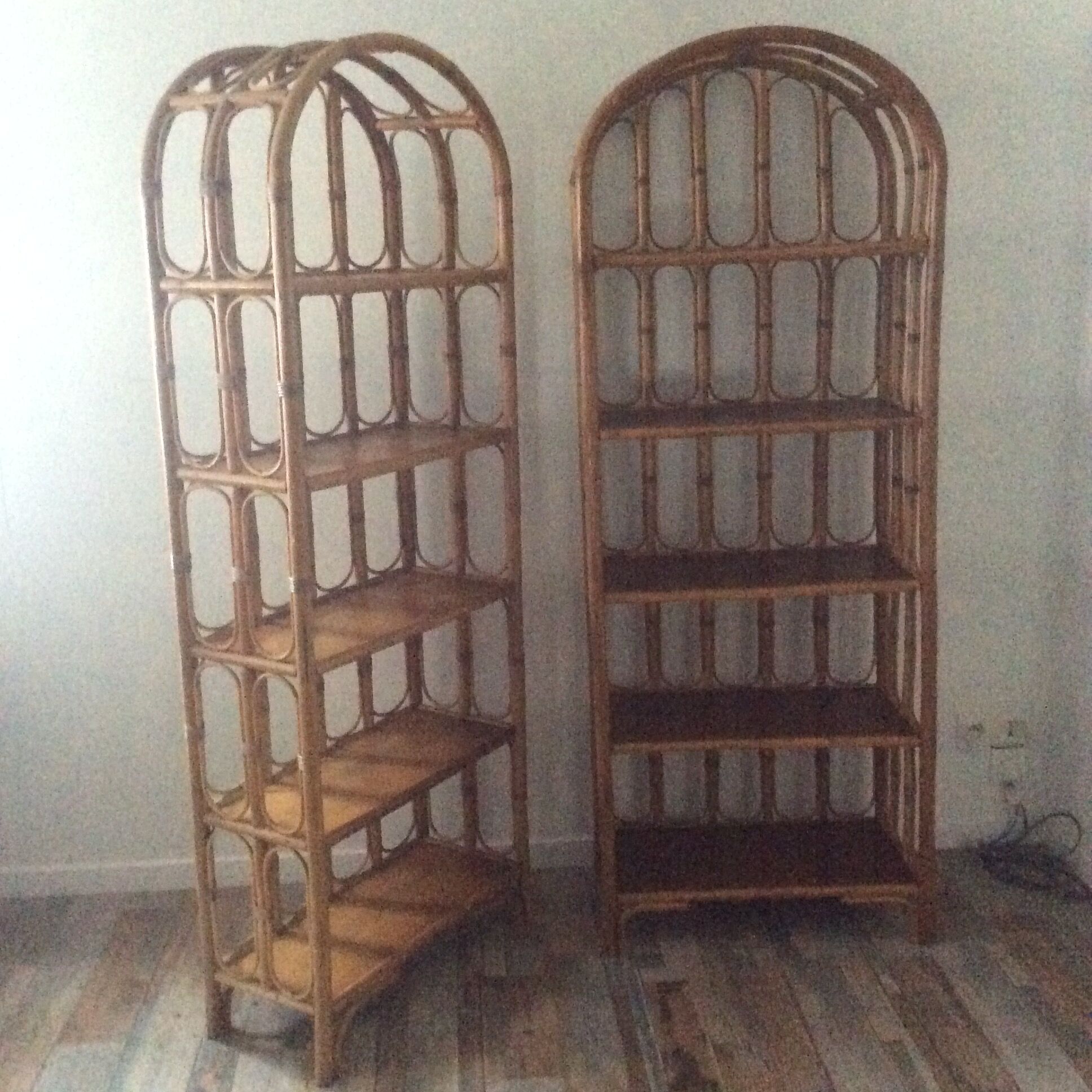Lot 2 vintage bamboo shelves