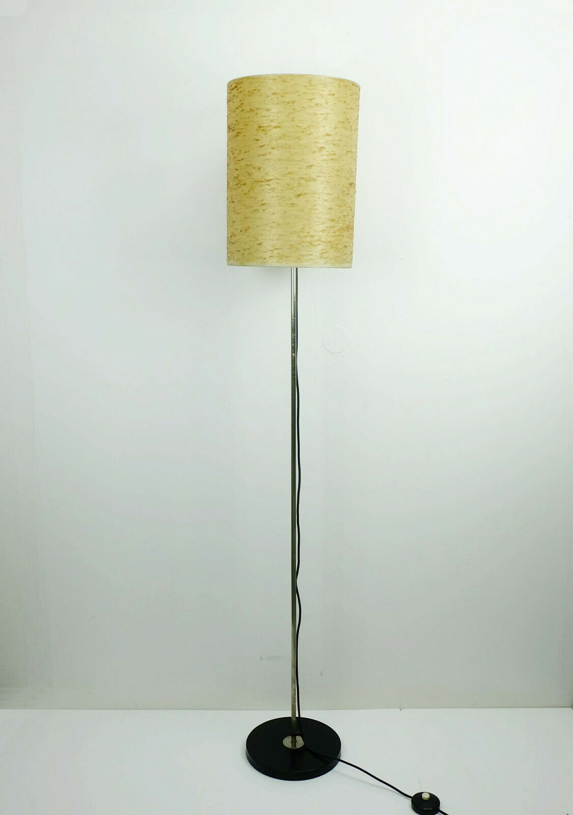 Floor lamp fiberglass shade chrome black metal 1960s