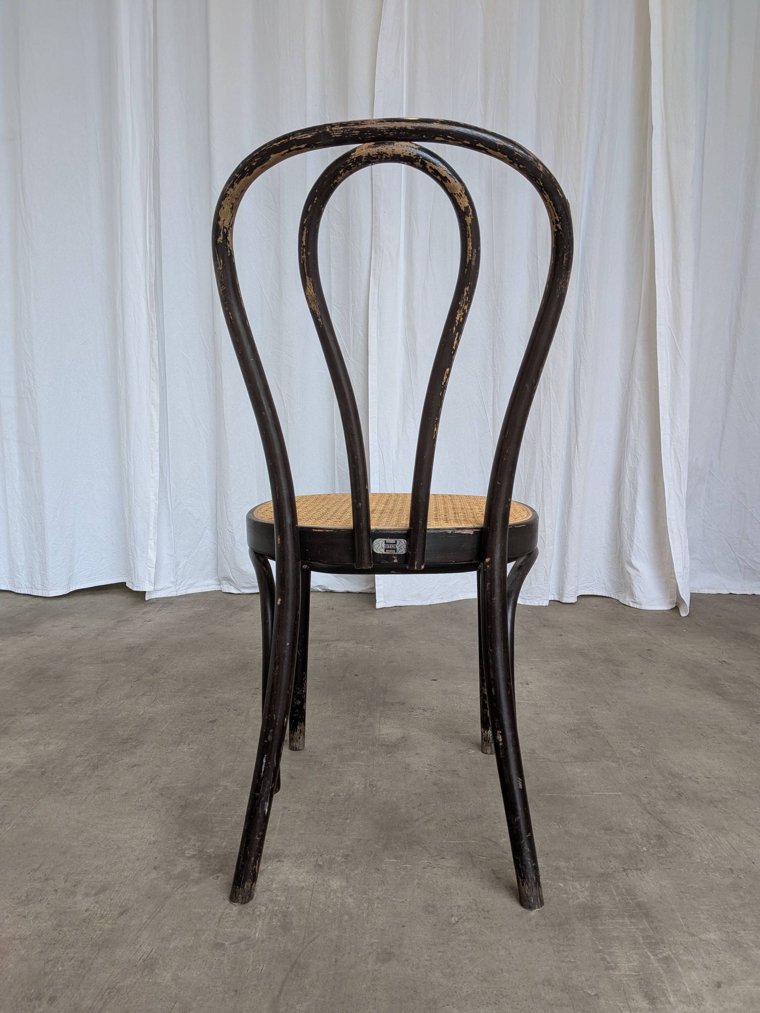 Vintage Bentwood Dining Chair: Black Thonet Style Cane Seat