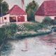 Vintage original landscape oil painting, signed farmhouse art