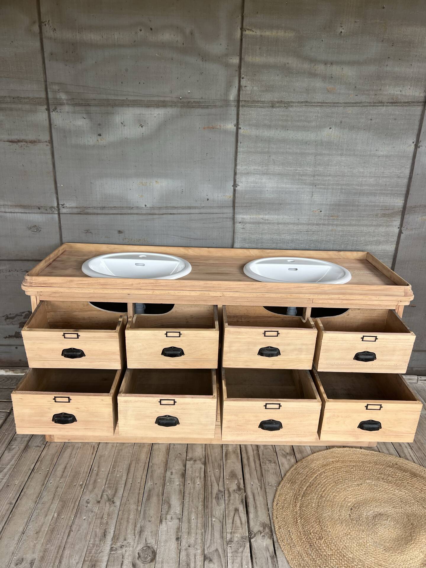 Furniture with 2 basins in raw wood