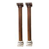 19th Century Italian Architectural Corinthian Wood Columns on Sandstone Plinths, Set of 2