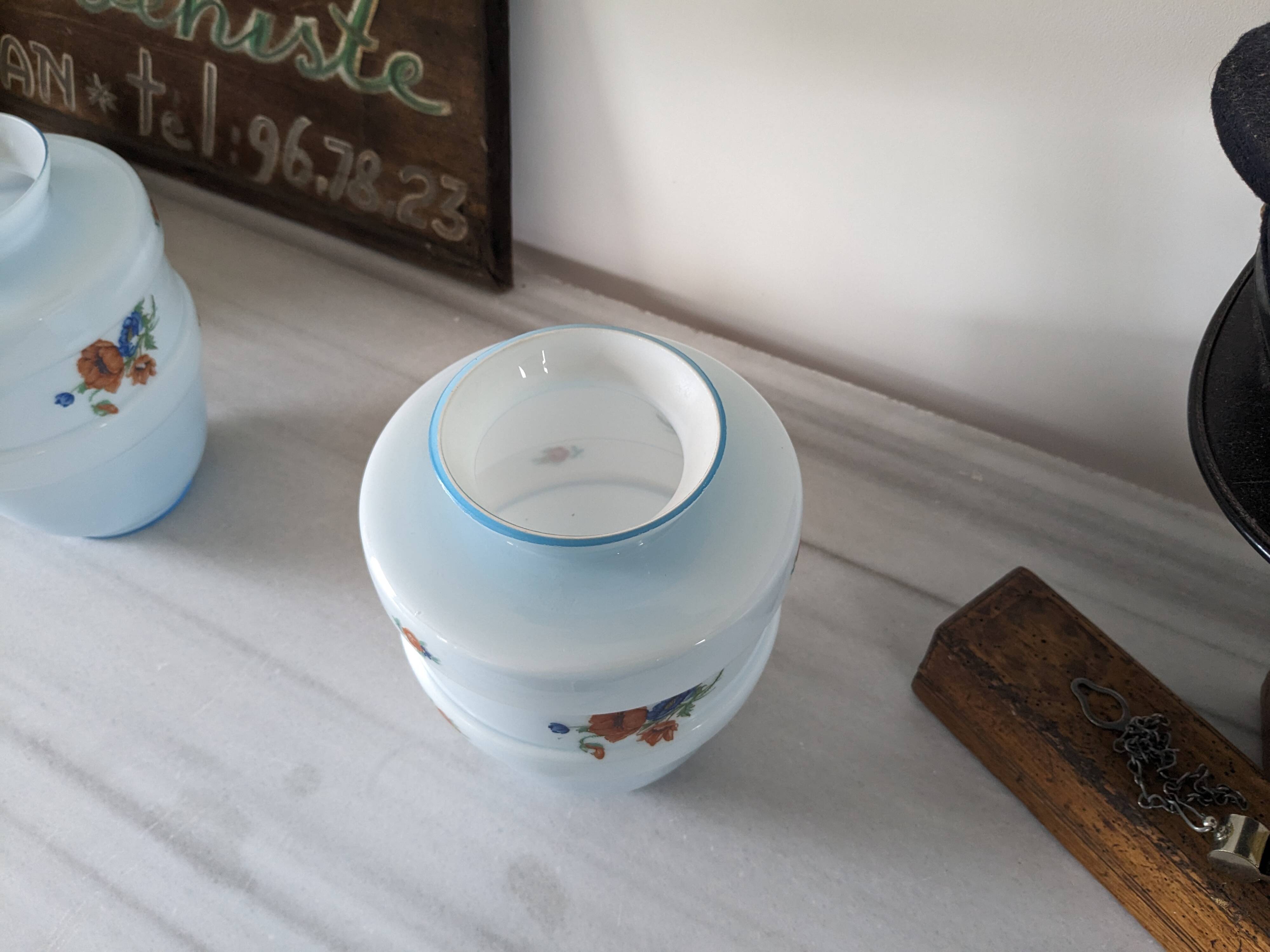 Pair of vintage blue opaline vases