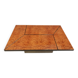 Vintage hidden bar coffee table by Paul Michel In Burl wood, 1970s